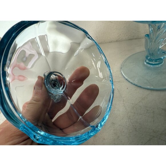 Vintage Empoli Italian Blue Glass Compote – Lidded Pedestal Candy Dish MCM - Picture 8 of 10
